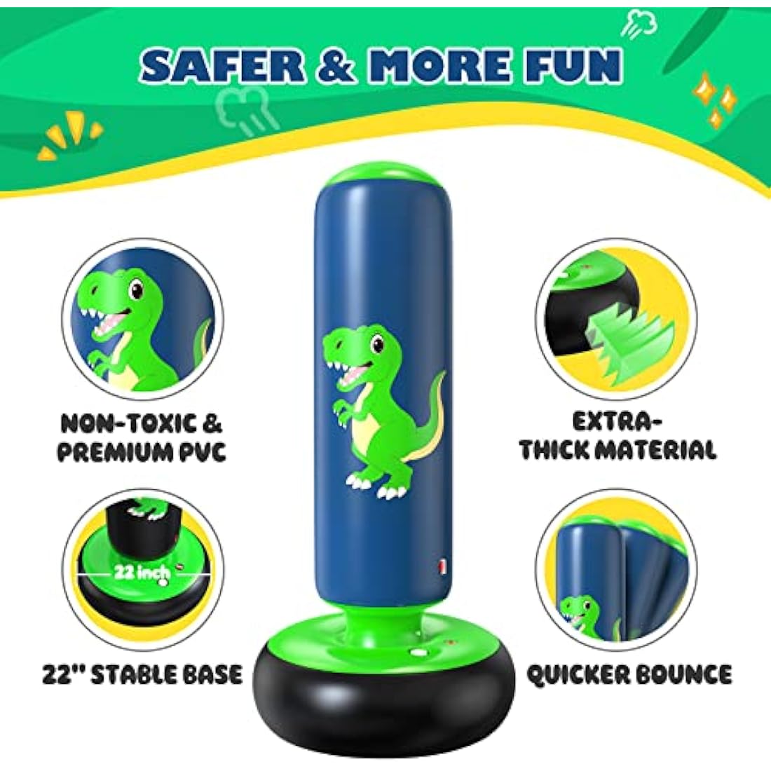 QPAU Kids Inflatable Dinosaur Punching Bag Set with Gloves for Ages 3-8