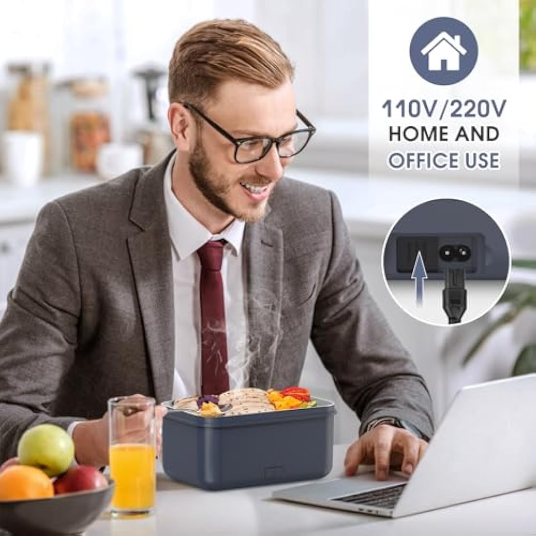 Monteka 100W Electric Lunch Box - 1.8L Heated Food Warmer for Car & Home