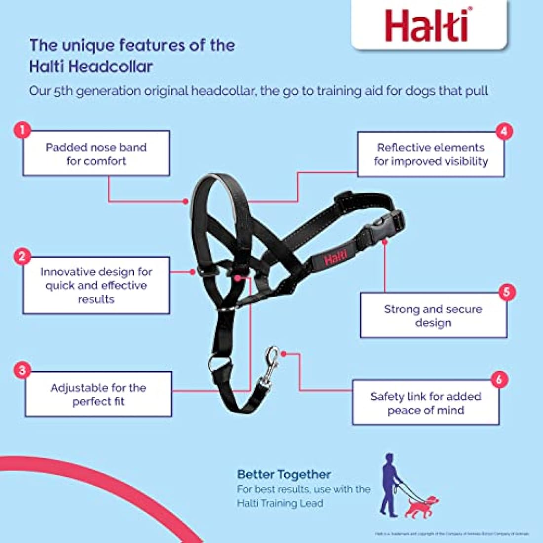Halti Headcollar - Anti-Pull Dog Training Harness, Padded & Reflective, Black