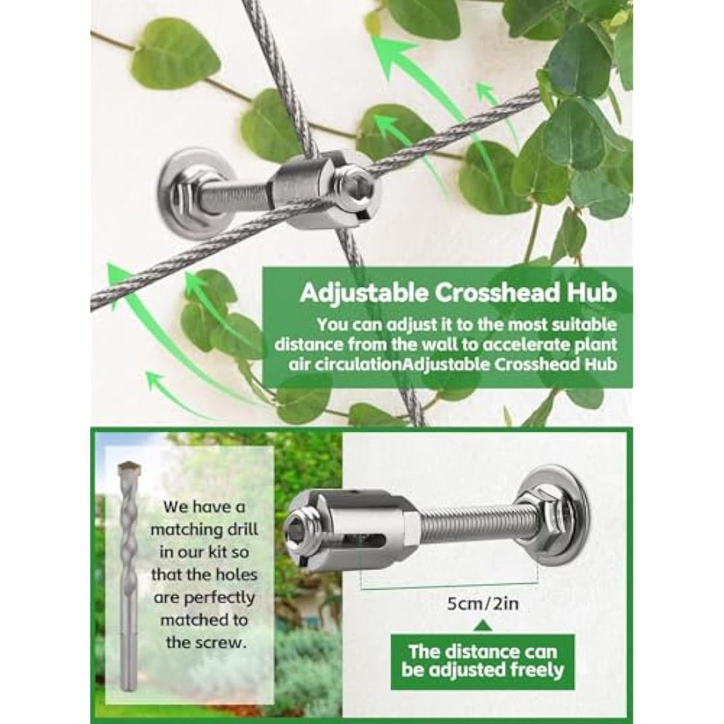 Kalolary 30M Stainless Steel Garden Wire Trellis Kit for Climbing Plants