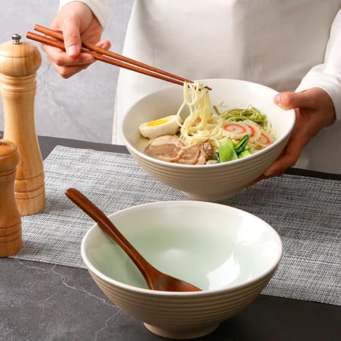 NUTRIUPS Ceramic Ramen Bowl Set of 2 – 1200ml Japanese Noodle Bowls, Teal
