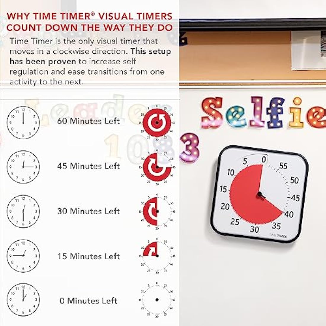 Time Timer Visual Countdown Clock | 60-Minute ADHD Learning Tool, White