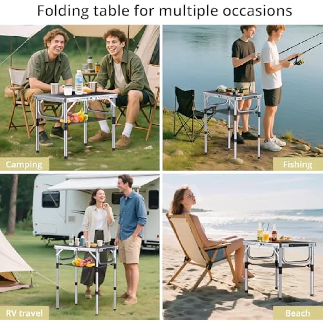 Anbte Folding Camping Table | 3 Adjustable Heights Aluminum Picnic Table