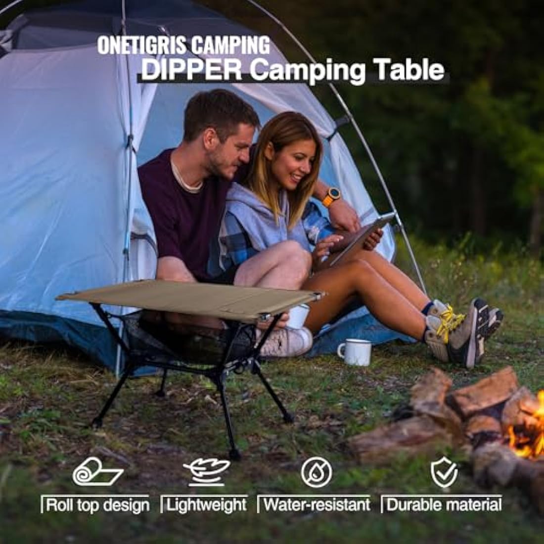 OneTigris Dipper Camping Table – Adjustable Height Folding Aluminum Table