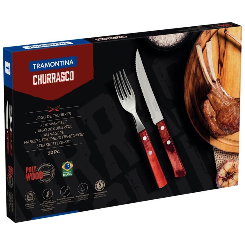 Tramontina 12-Piece Barbecue Steak Knife and Fork Set – Red Polywood