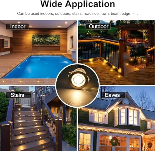 INDARUN Warm White LED Decking Lights - IP67 Waterproof Plinth Kit, 10 Pack