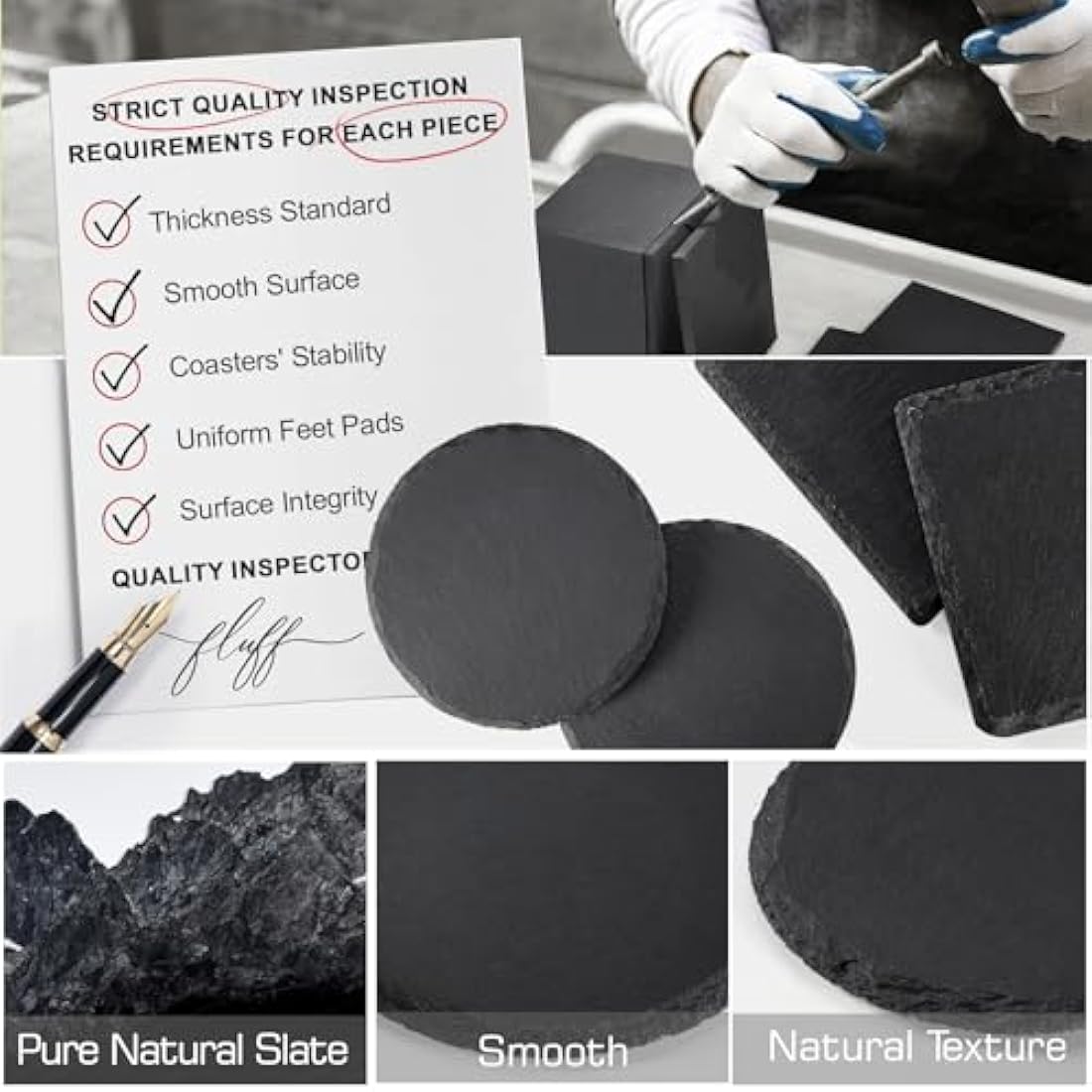 60-Piece Slate Coasters for Laser Engraving, 4 Inch Black Stone