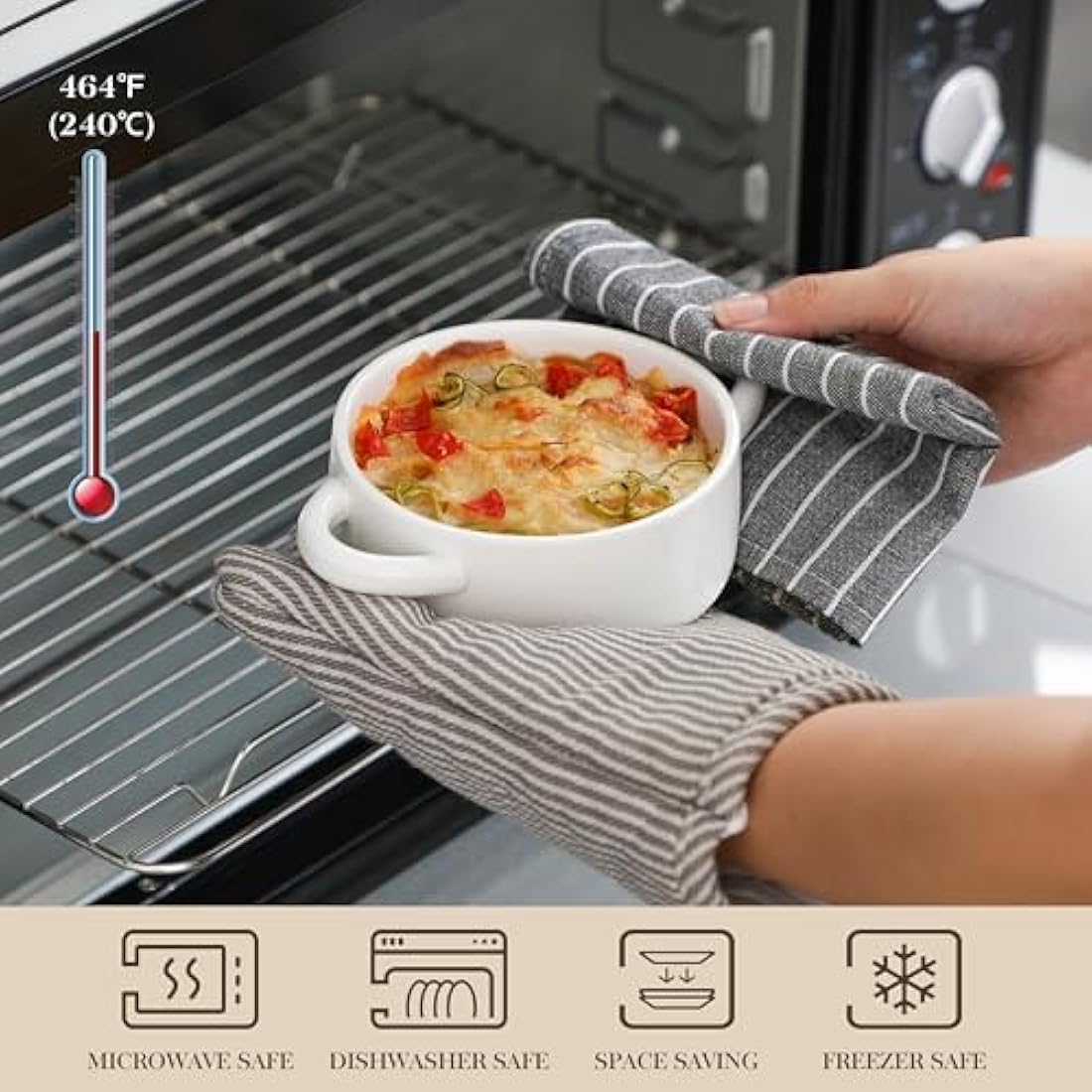 MALACASA Mini Cocotte Set – 440ML Ceramic Casserole Dishes with Lids, Set of 4