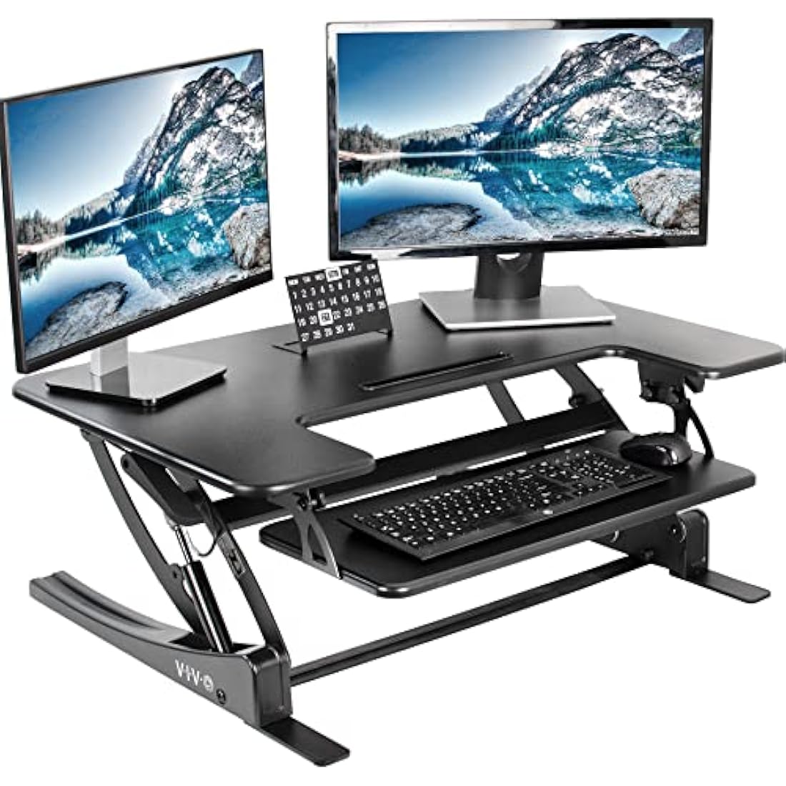 VIVO 91cm Height Adjustable Dual Monitor Stand Up Desk Converter - Black