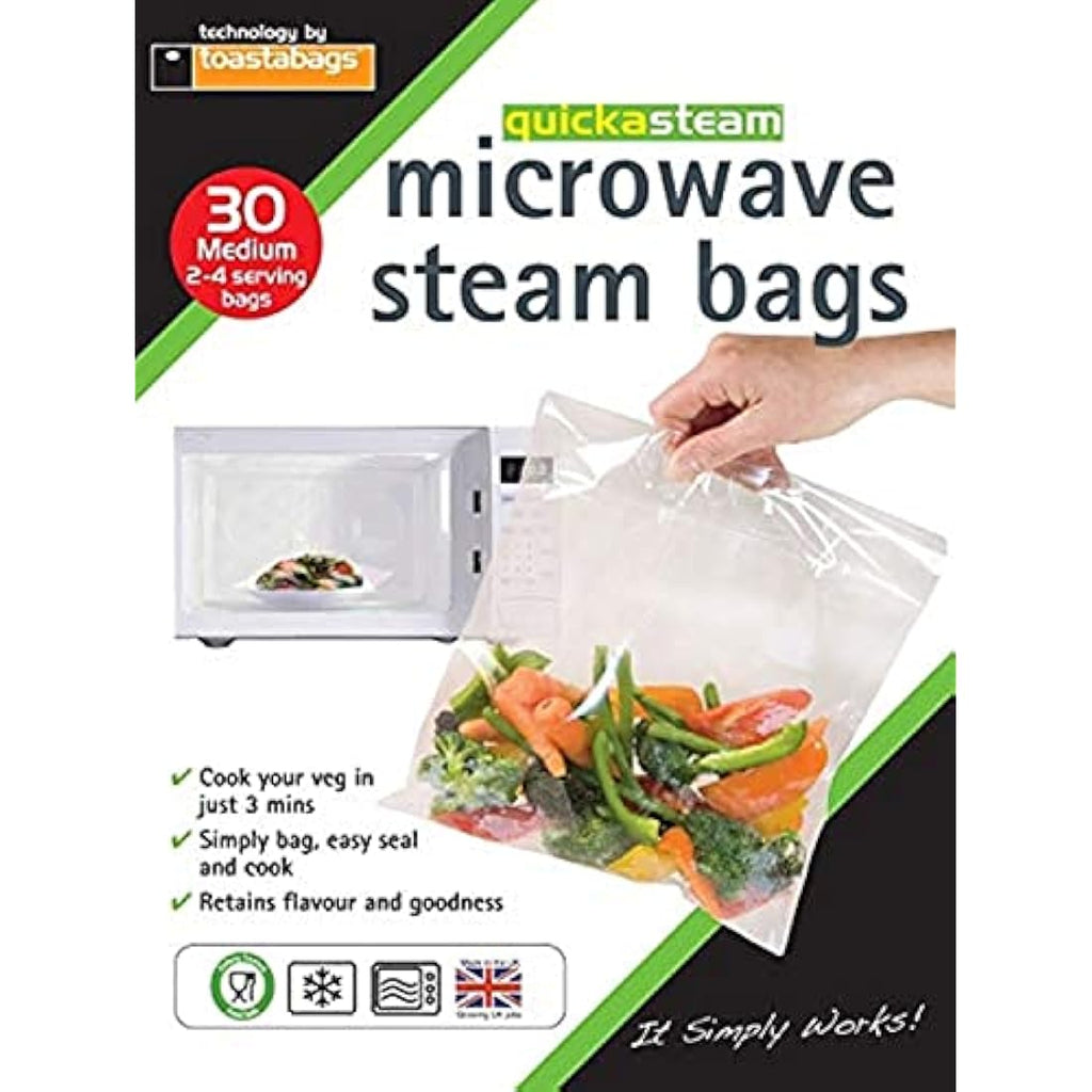 Quickasteam Microwave Steam Cooking Bags - Medium Size 30 Pack