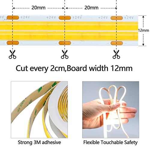 GOMING 32.8ft Double Row COB LED Strip Light | 4000K Natural White 24V