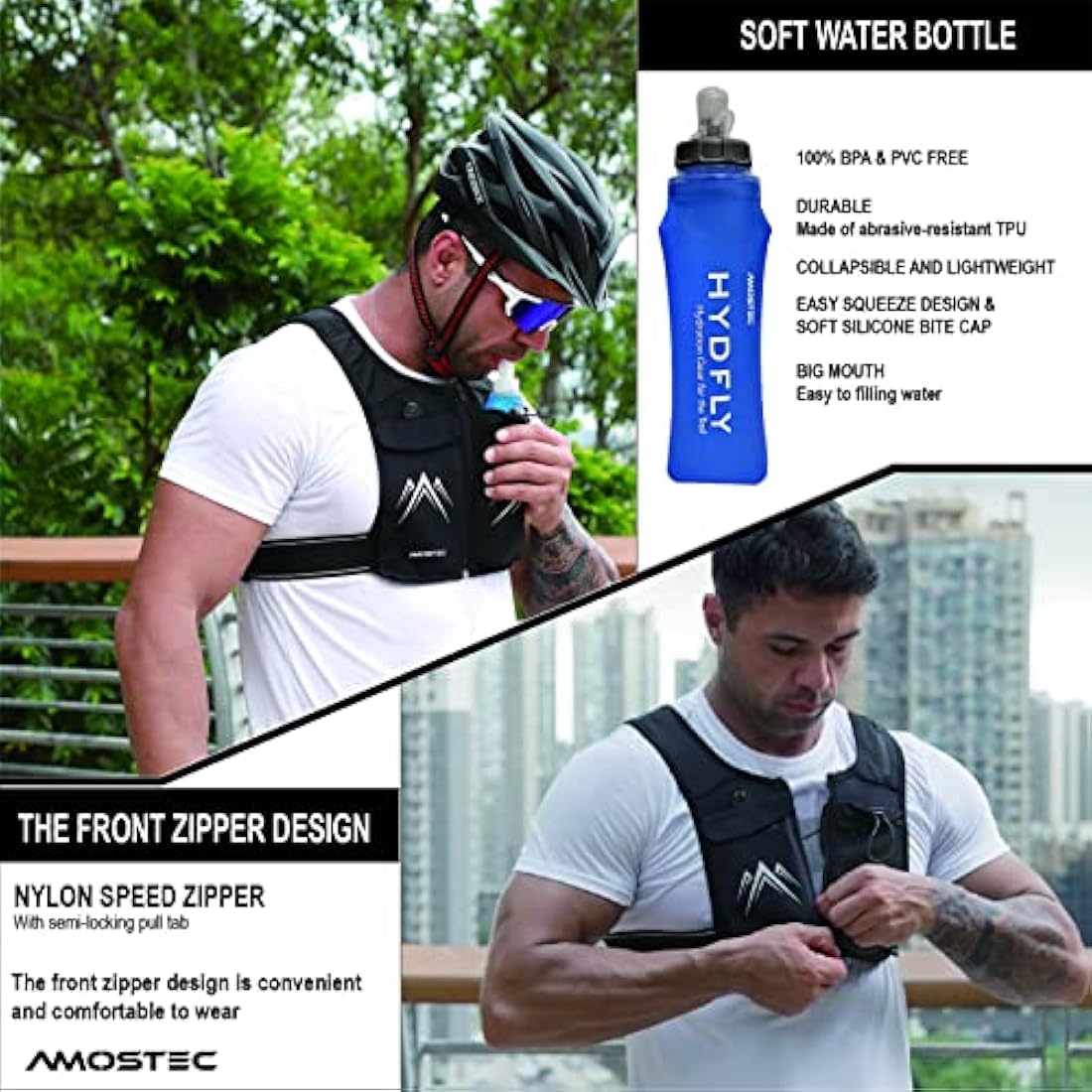 AMOSTEC Running Phone Holder Vest with 500ml Hydration Bottle | Reflective