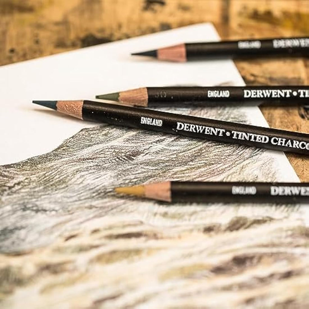 Derwent Tinted Charcoal Pencils - Professional Watersoluble Set of 24