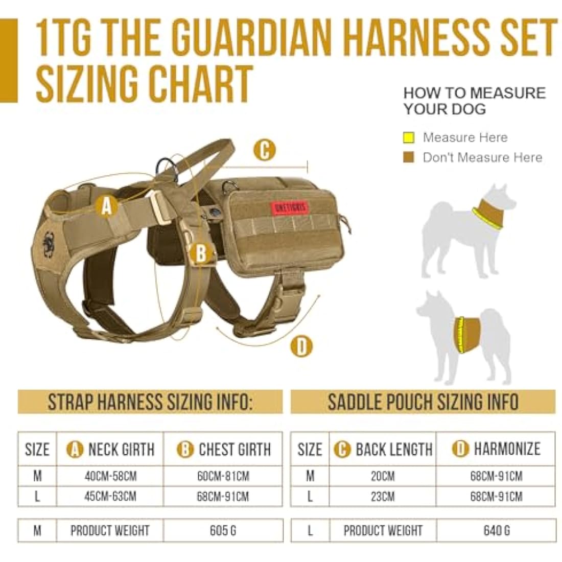 OneTigris Service Dog Vest Harness | Tactical Molle Dog Backpack - Brown