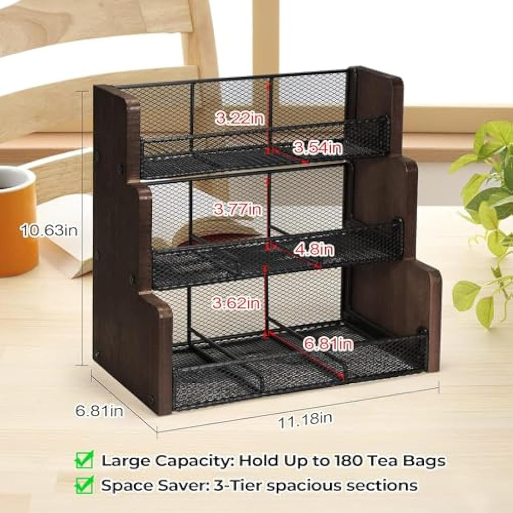 THYGIFTREE 3-Tier Tea Bag Organizer – Solid Wood Storage Box for Countertop