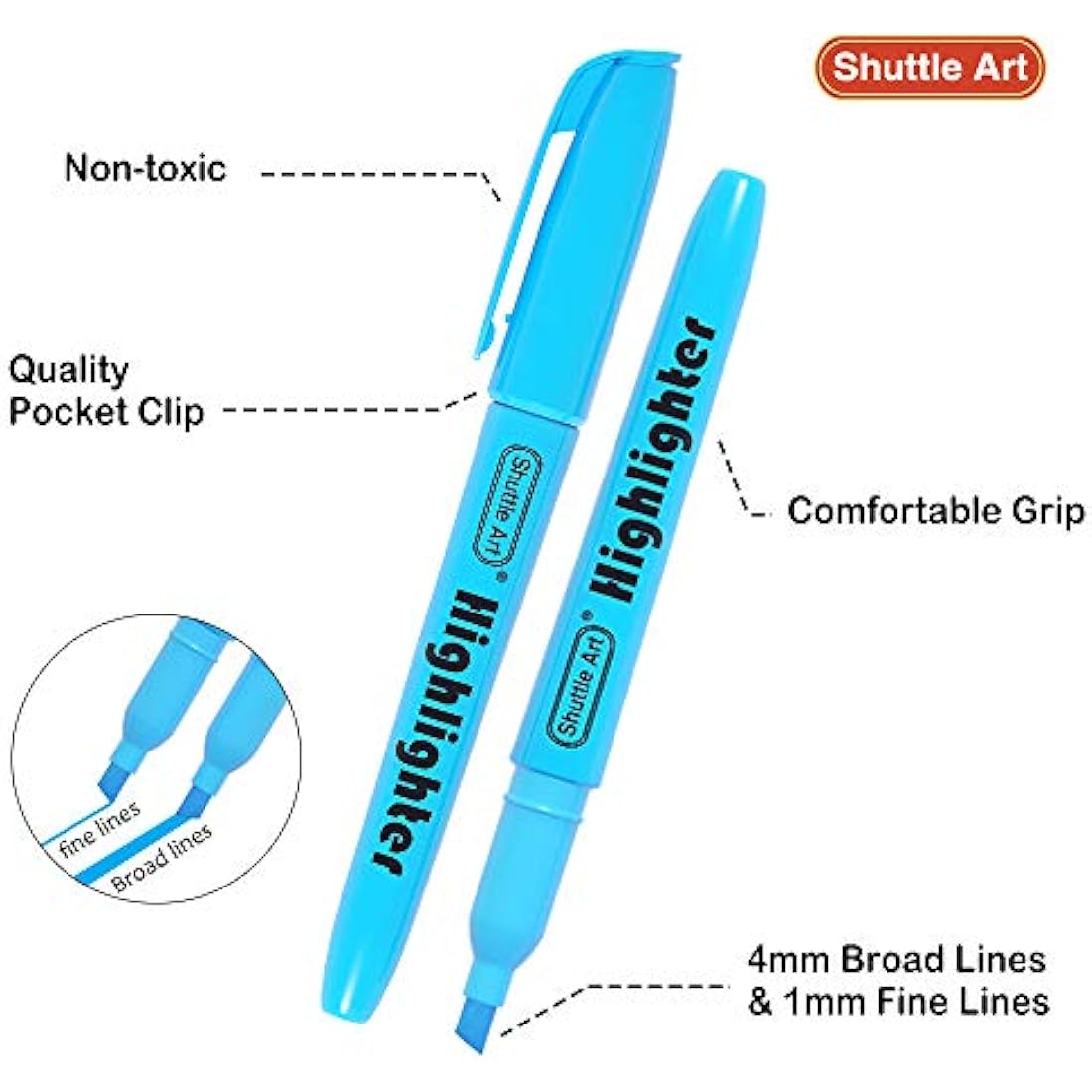 Shuttle Art 144 Pack Highlighters | 8 Assorted Colors Chisel Tip