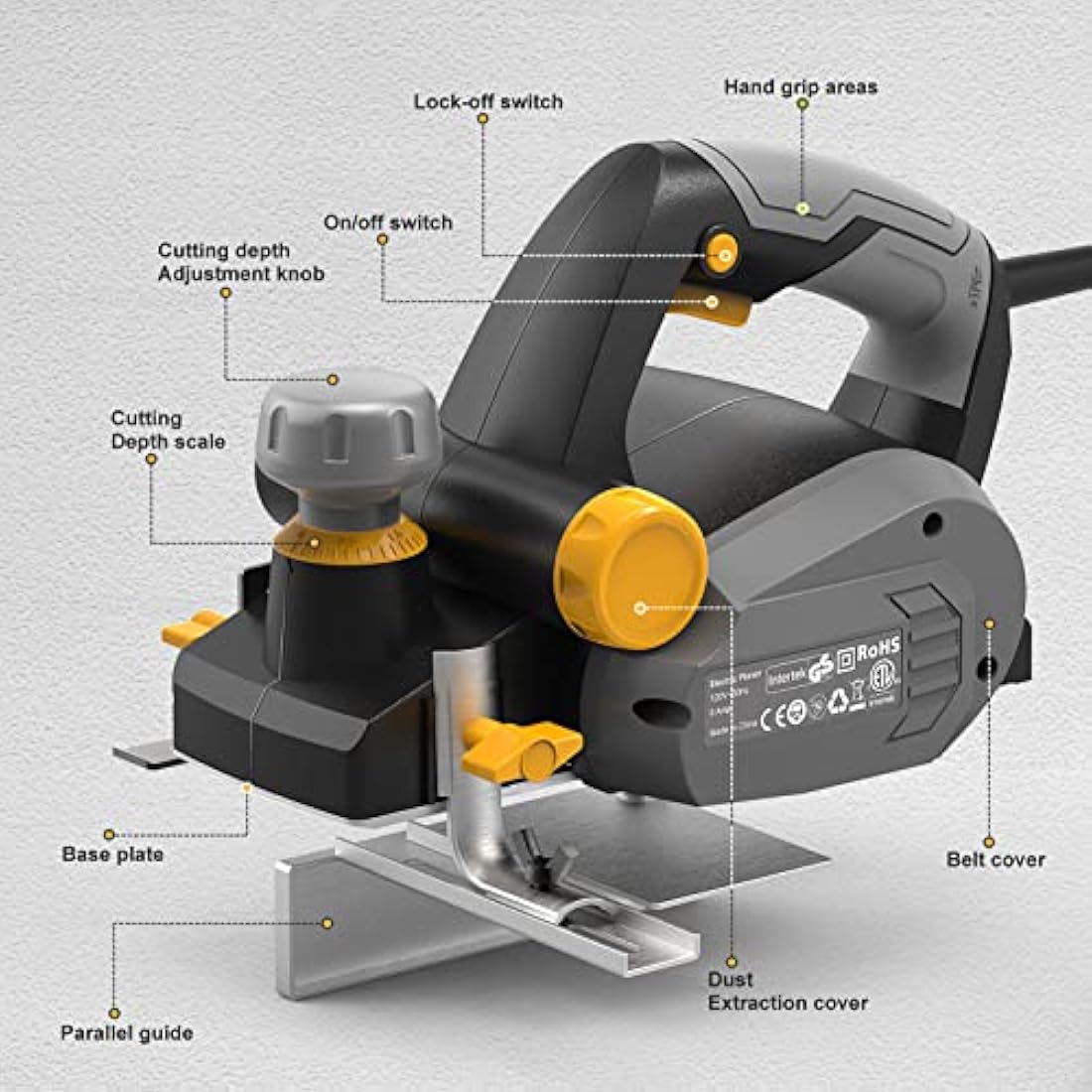 Jellas Electric Hand Planer - 710W Woodworking Tool with 2 HSS Blades