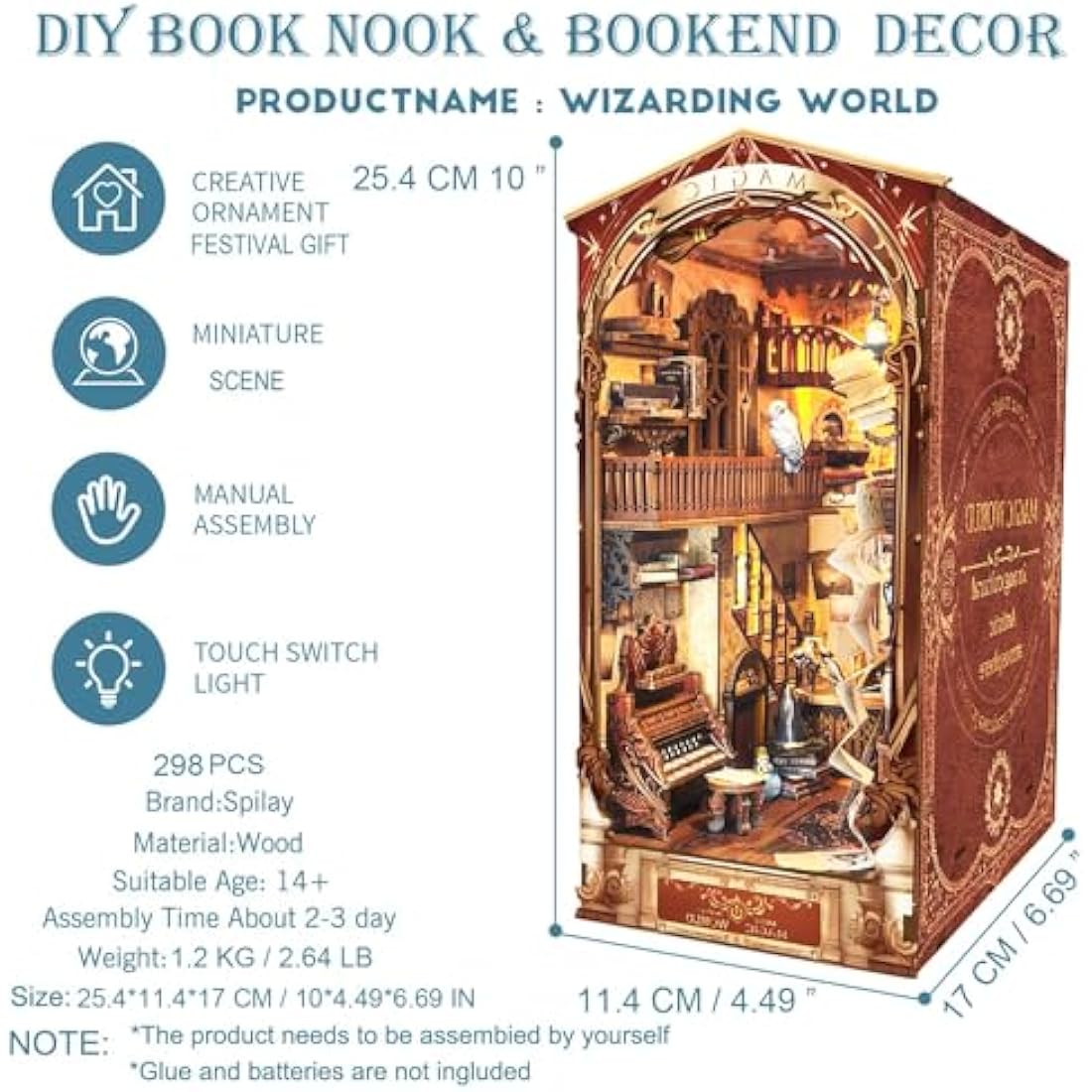 Spilay DIY Book Nook Kit – 3D Holzpuzzle Miniatur Haus mit LED-Licht