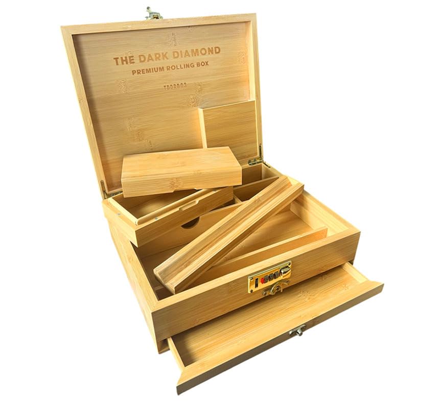 The Dark Diamond Roll Box Premium Smoking Accessories Storage Handcrafted Bamboo Wooden Stash Rolling Box Upgraded Large - 30X25X10CM