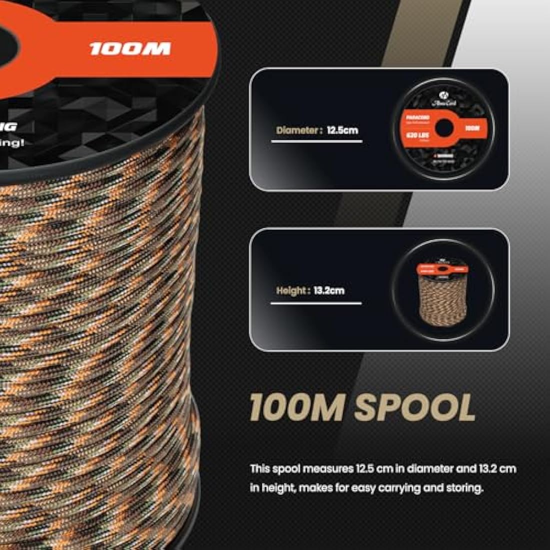 Abma Cord 4mm Type III Nylon Paracord – 9 Strands 100m Hidden Camo