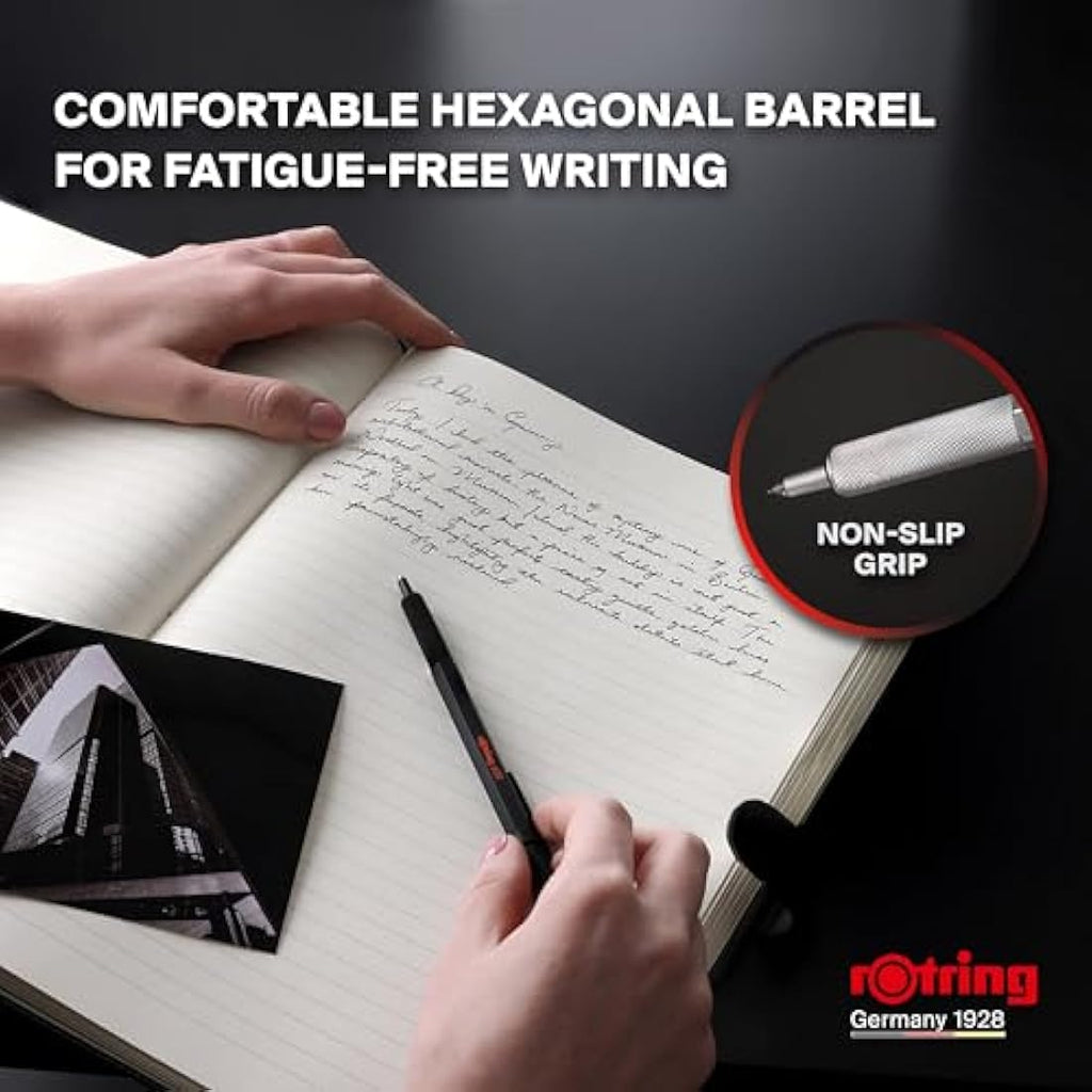 rOtring 600 Gel Pen | 0.5mm Black Ink | Black Metal Body Refillable Pen