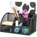Exerz Mesh Desk Organiser | 7-Compartment Metal Office Tidy - Black