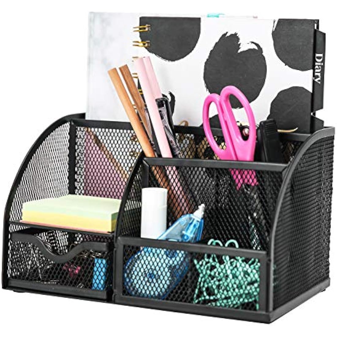 Exerz Mesh Desk Organiser | 7-Compartment Metal Office Tidy - Black