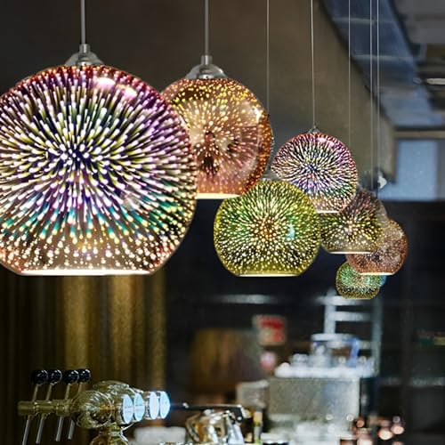 KRUIHAN 3D Firework Glass Pendant Light – Silver Globe Chandelier, 25CM
