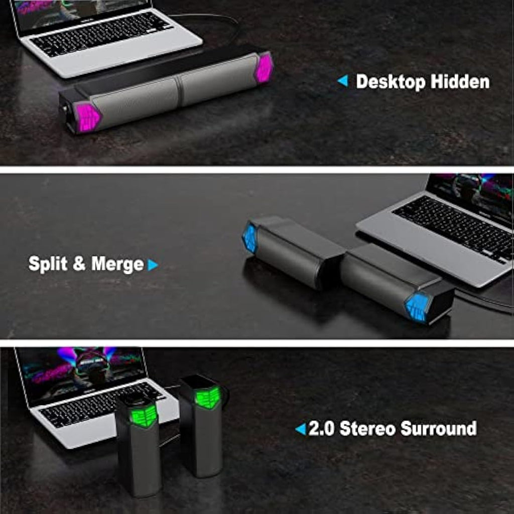 Smalody Detachable PC Speaker | 2-in-1 RGB Bluetooth Gaming Soundbar