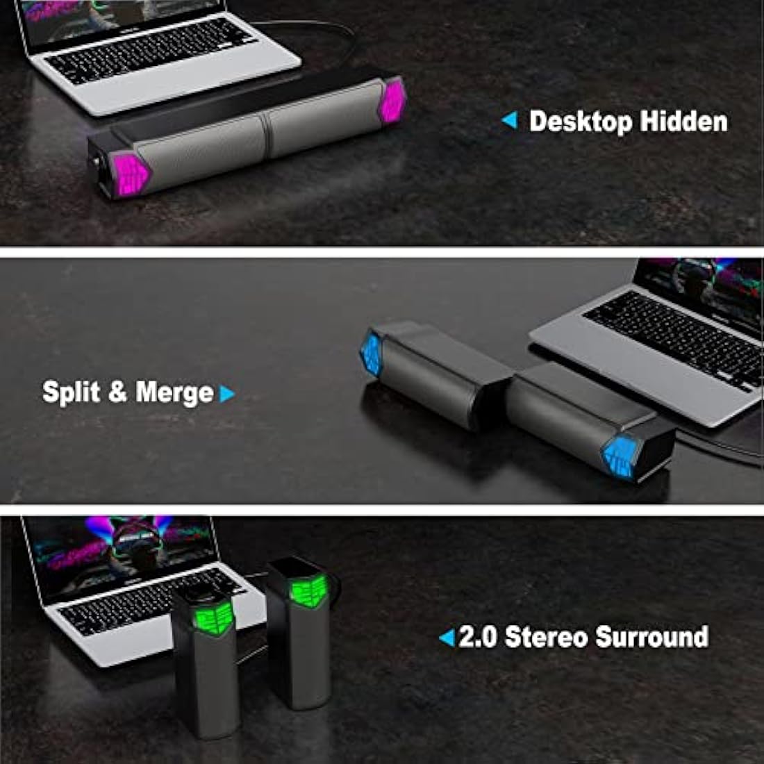 Smalody Detachable PC Speaker | 2-in-1 RGB Bluetooth Gaming Soundbar