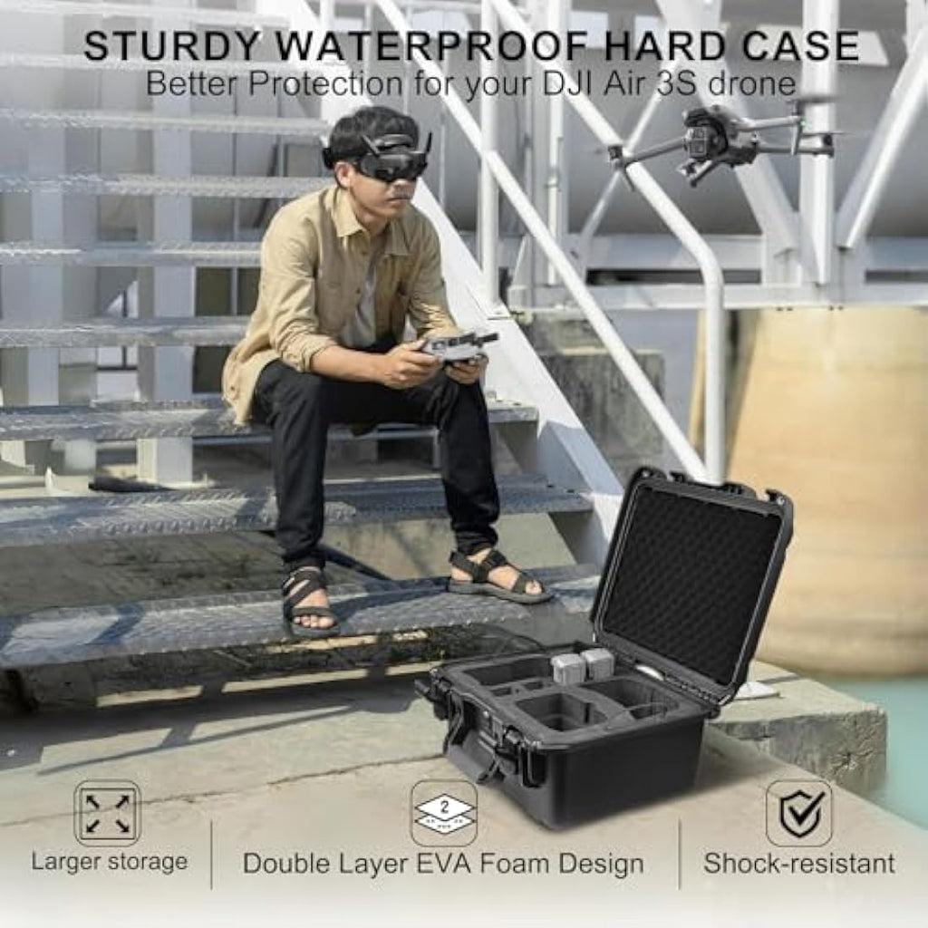 Lekufee Waterproof Hard Case for DJI Air 3S and Goggles 3 Accessories