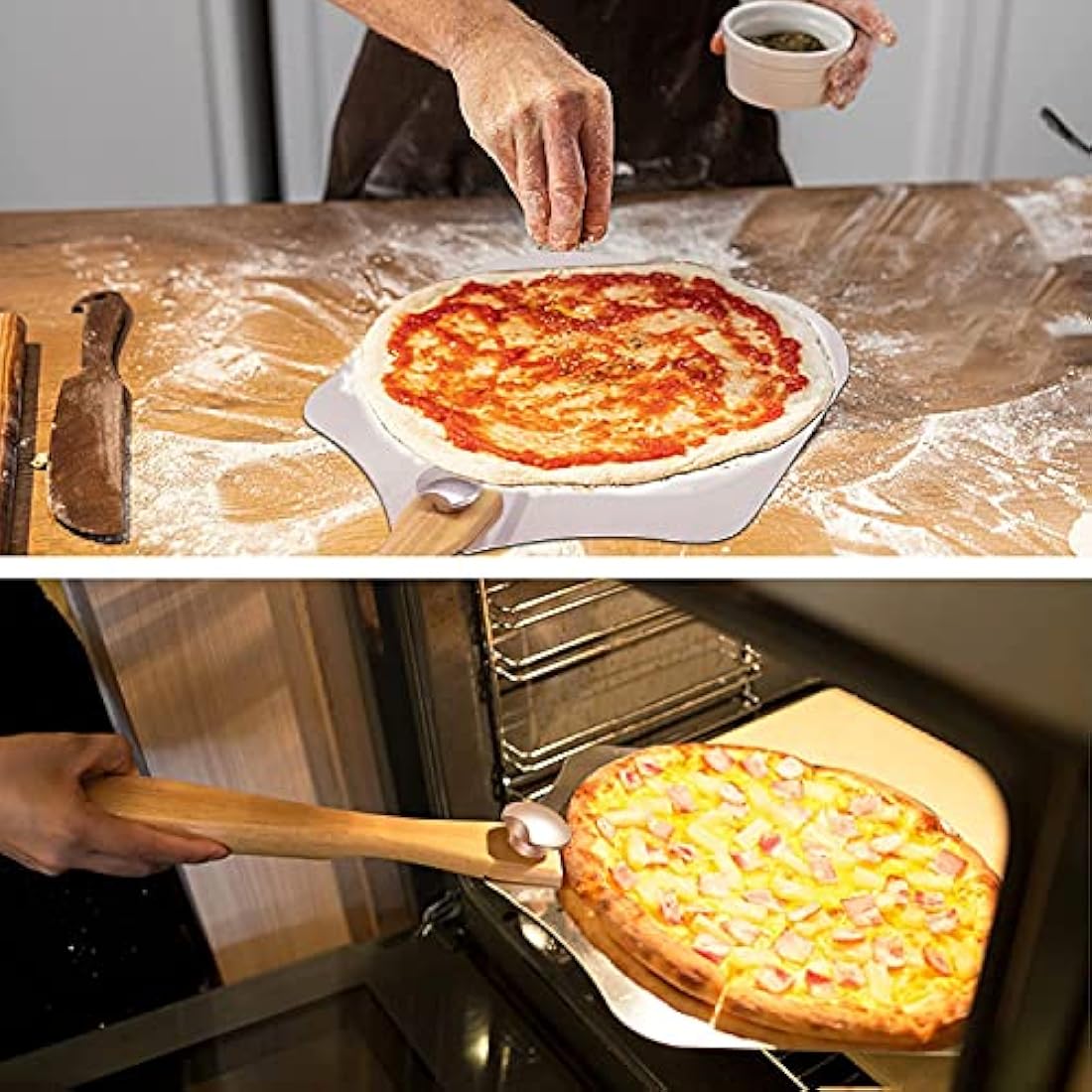 LKE Aluminum Pizza Peel | 12 Inch Metal Paddle with Foldable Wood Handle