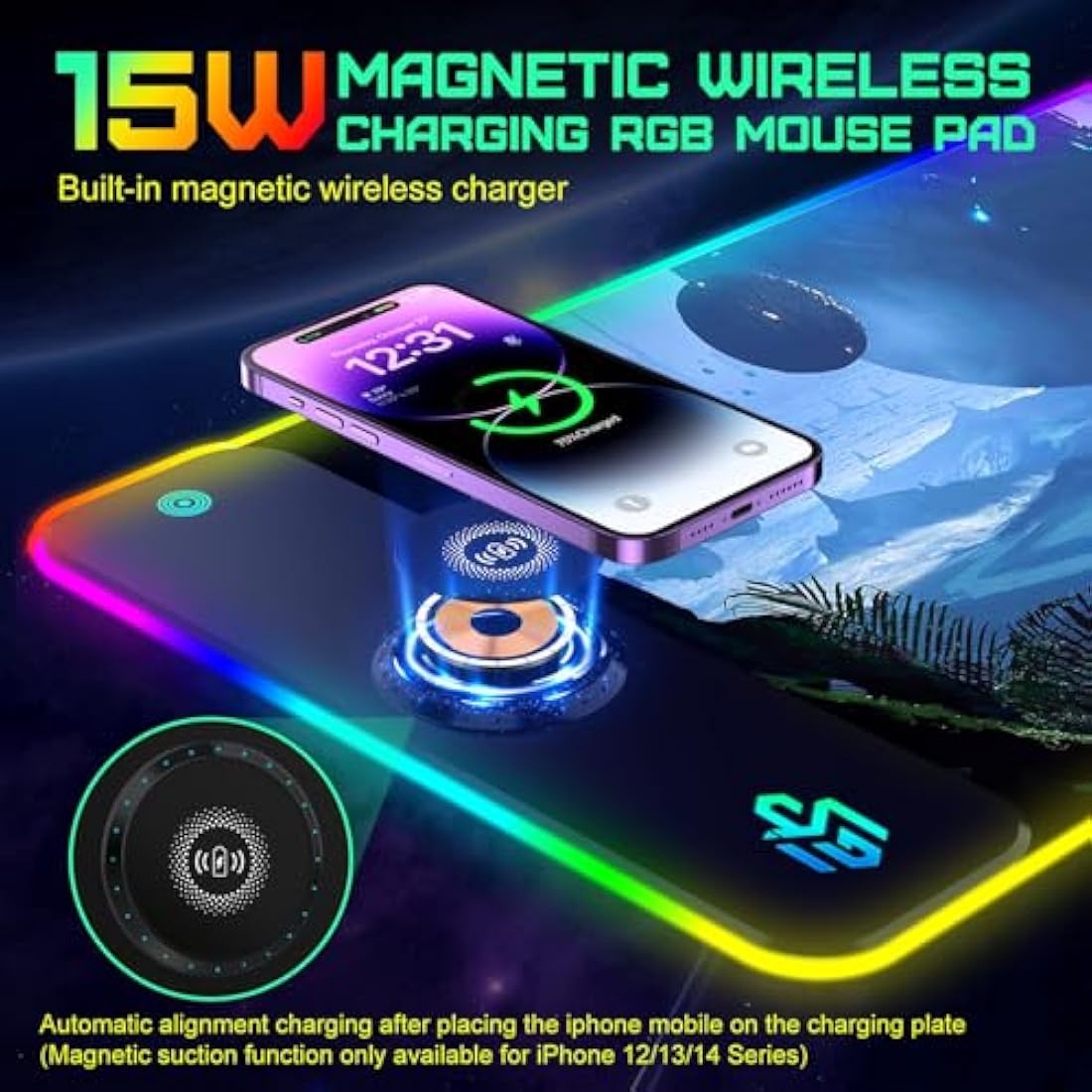 GIM RGB Gaming Mouse Pad | 15W Wireless Charging XXL LED Desk Mat