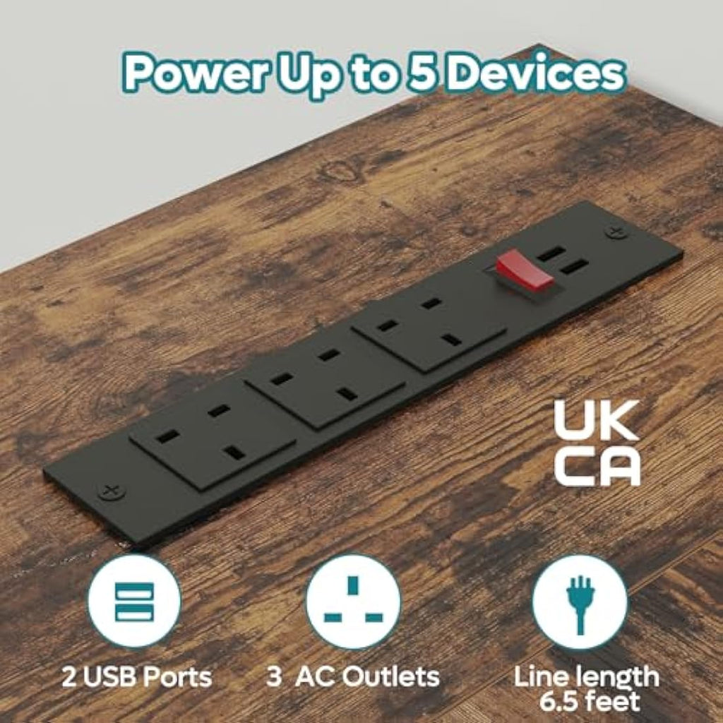 Bestier L-Shaped Gaming Desk with LED Lights and Power Outlets