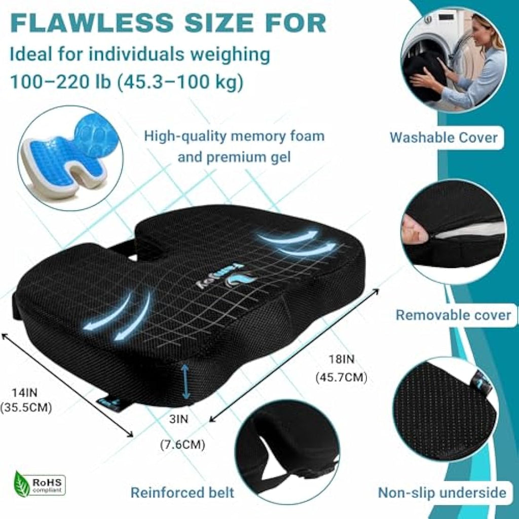 Famjoy Gel Memory Foam Seat & Lumbar Cushion – Coccyx Support Set