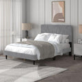 Galano Rhea Upholstered Double Bed Frame - Grey Fabric with Wood Slats