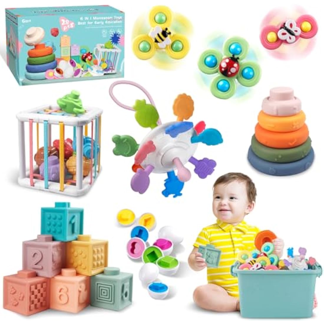 6-in-1 Montessori Baby Sensory Toys & Teething Set (6-12 Months)