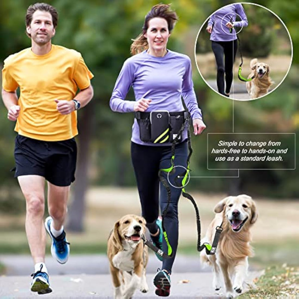 SHINE HAI Hands Free Dual Dog Leash – Reflective Running Belt with Bungees