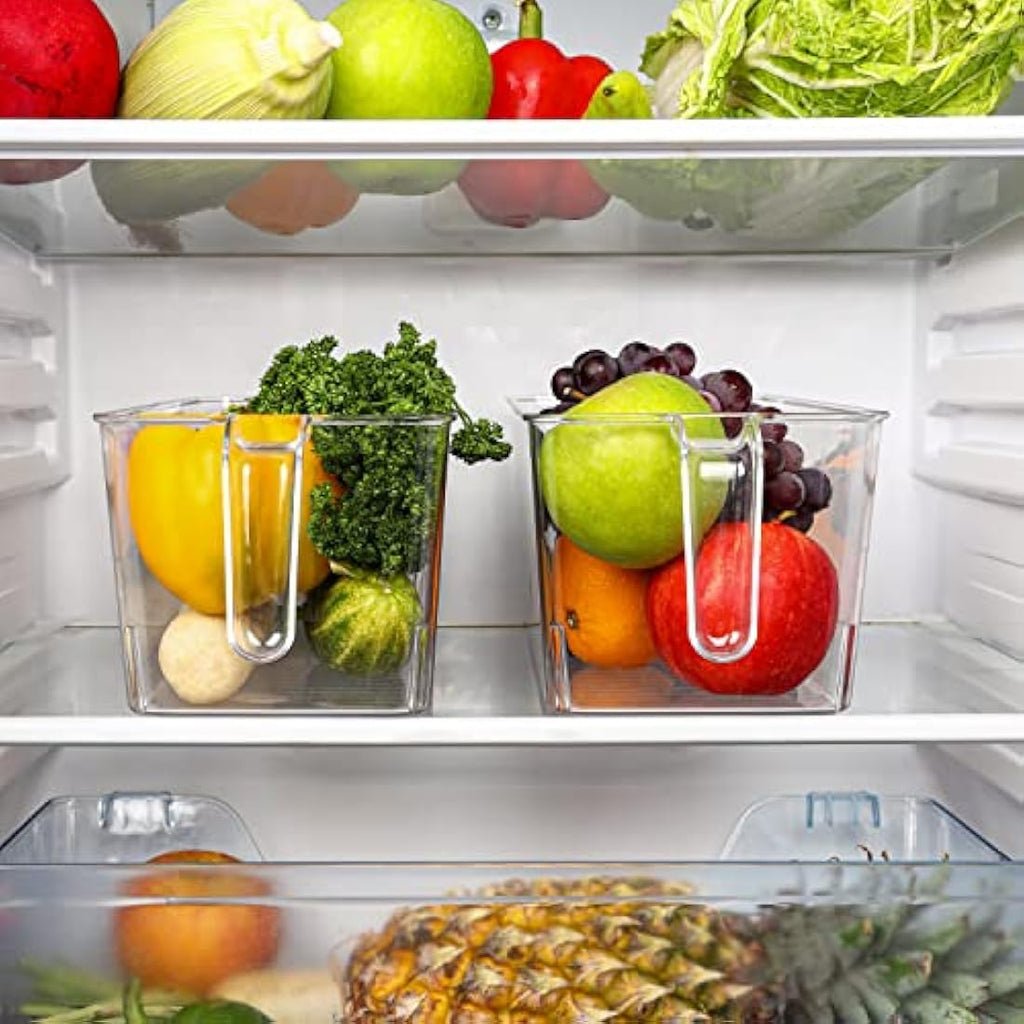 Kurtzy Clear Plastic Fridge and Pantry Storage Bins with Handles - 4 Pack
