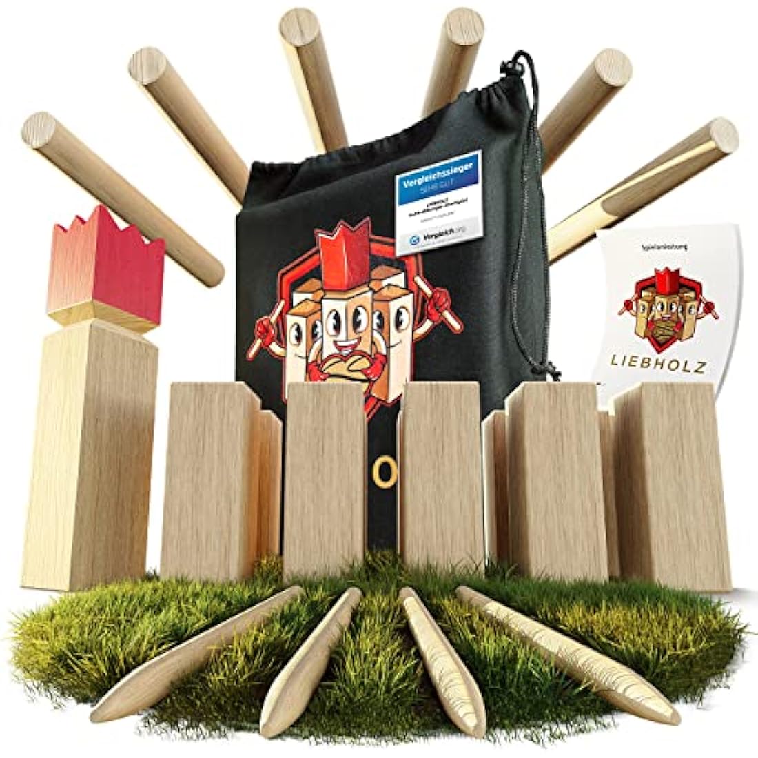 Liebholz® Kubb Wikingerspiel – FSC Gummibaumholz XL Set mit Tasche