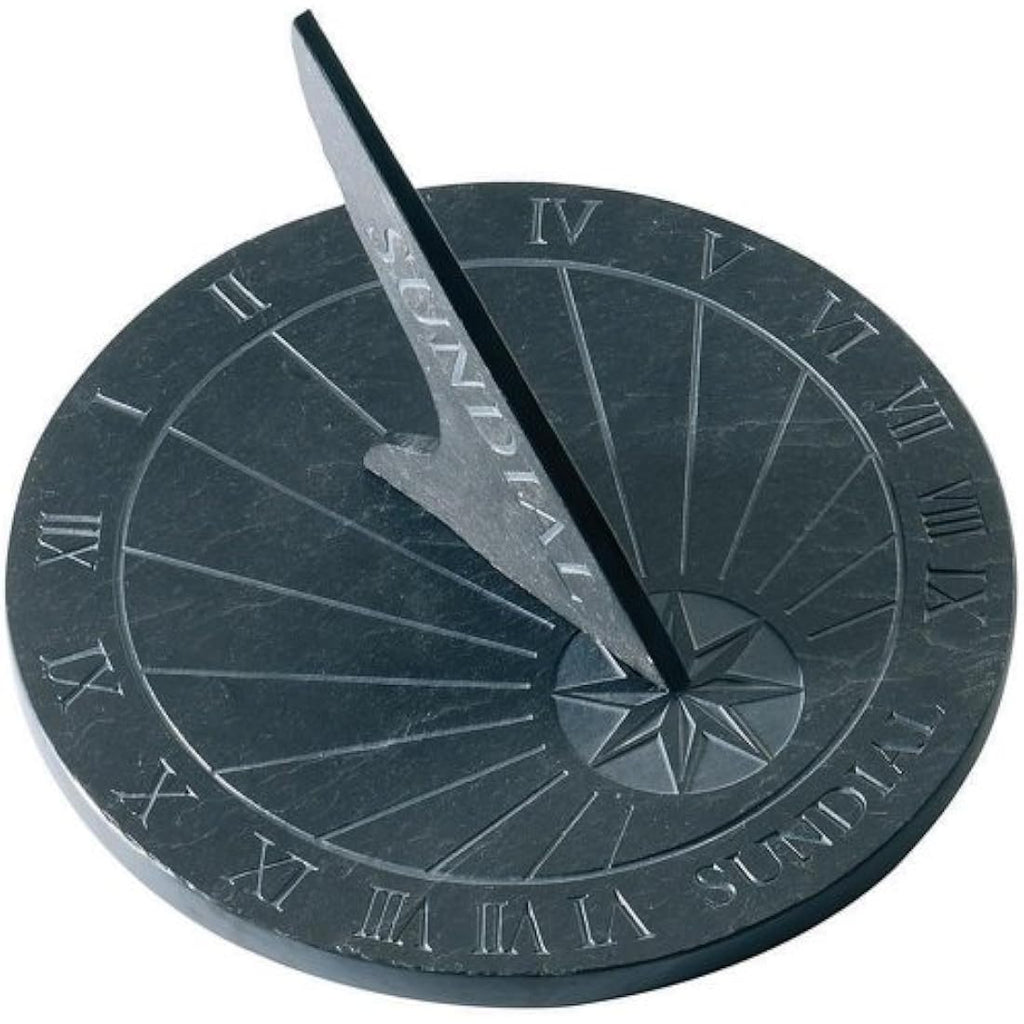 Esschert Large Round Slate Garden Sundial - Blue Stone Decor, 9.75"