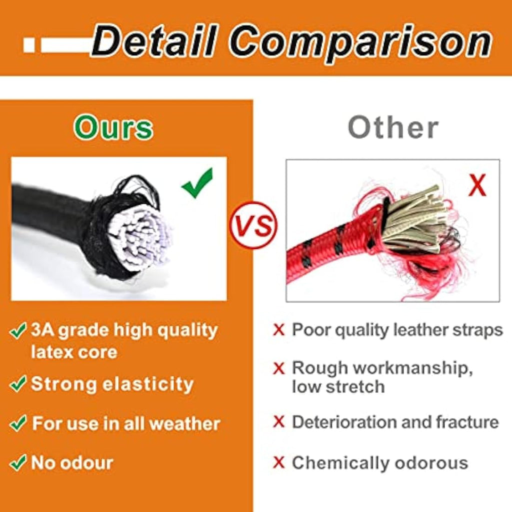 BEXSLE Heavy Duty Bungee Cords with Hooks - 2m Latex Elastic Straps, 4Pk