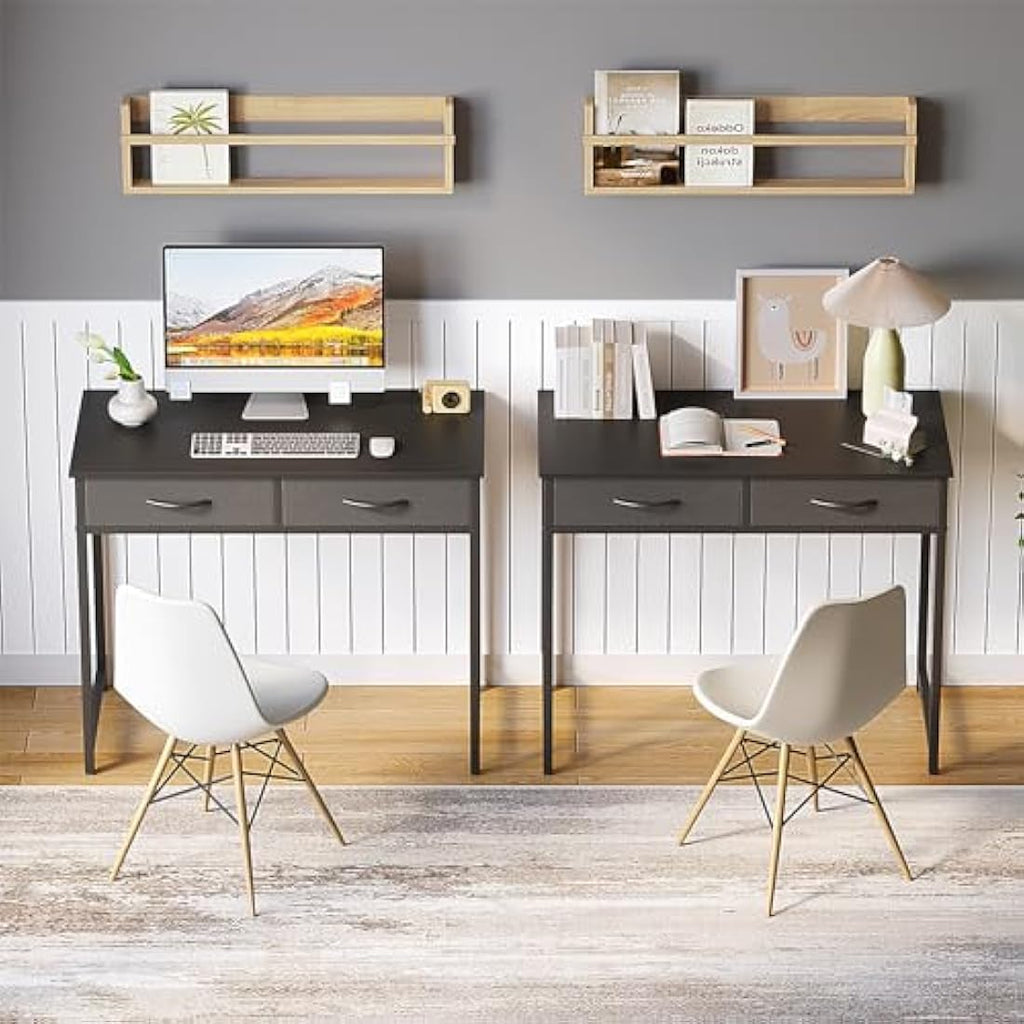 WOHOMO 31.5" Small Computer Desk with Drawers | Black Vanity Table