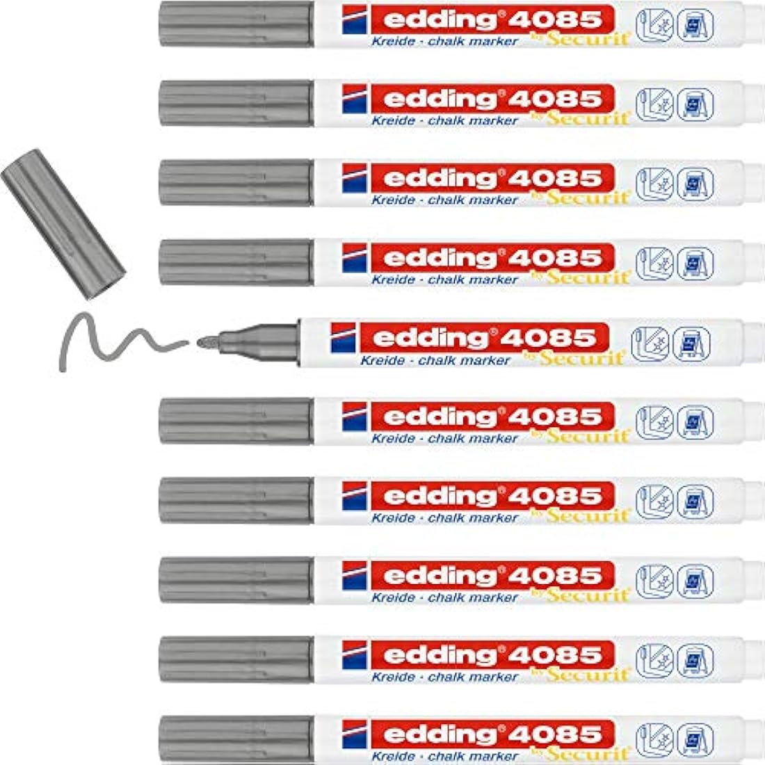 Edding 4085 Chalk Marker – Silver Fine Round Tip 1-2mm (10 Pack)