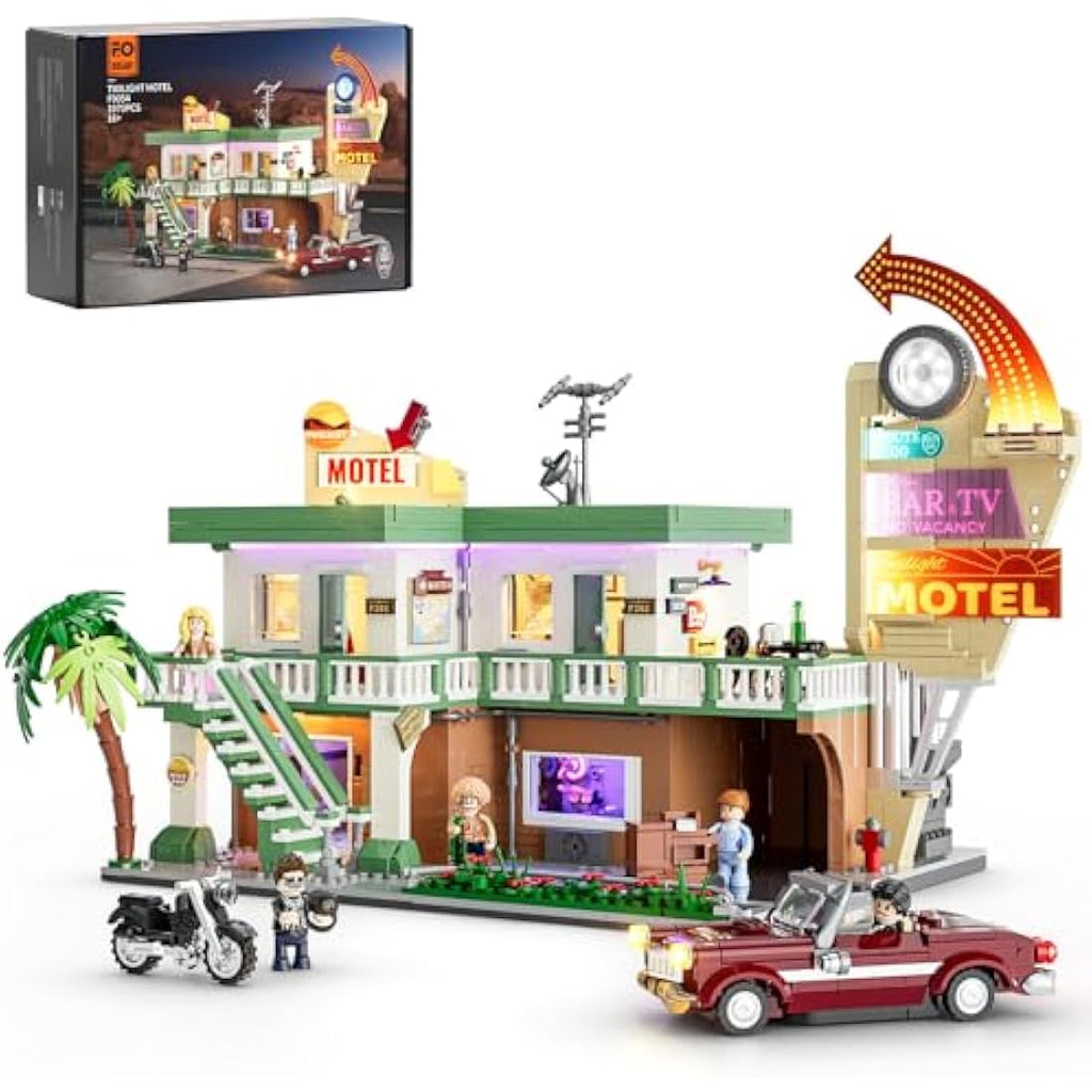 FUNWHOLE City Car-Hotel Modular Building Set with Lights – 1970 Pieces