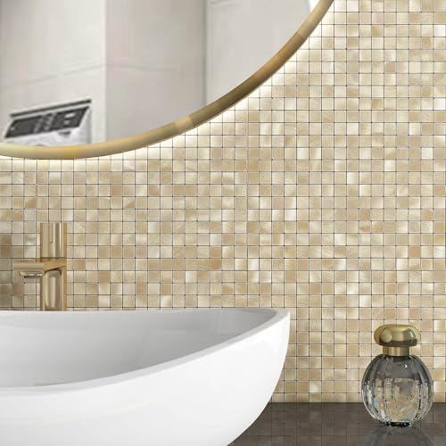 BeNice Metal Mosaic Splashback Tiles – 3D Peel and Stick Gold, 10 Sheets