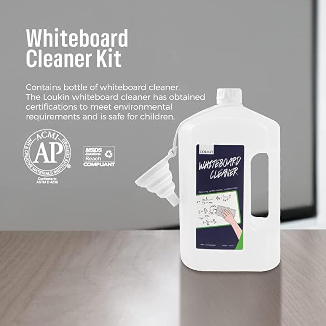 Loukin Non-Toxic Whiteboard Cleaner Refill | 1 Gallon Bulk with Funnel