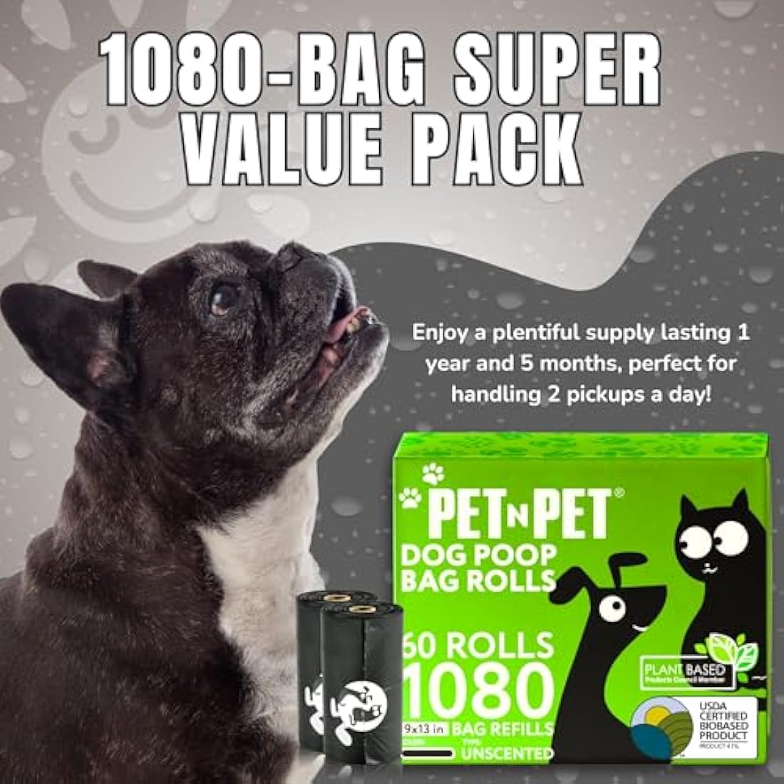 PET N PET Biodegradable Dog Poop Bags | 1080 Count Leak-Proof Rolls