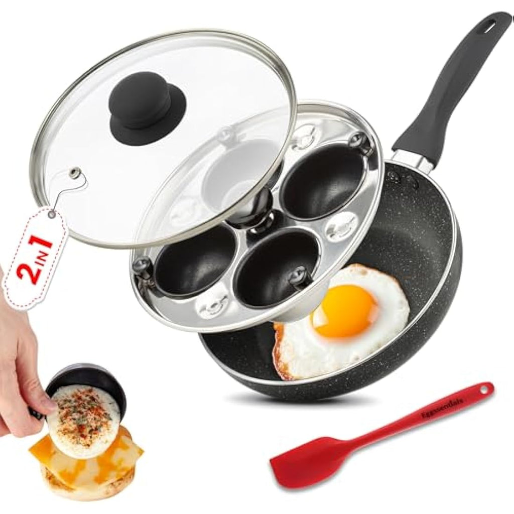 2-in-1 Egg Poacher & Nonstick Granite Fry Pan with Lid
