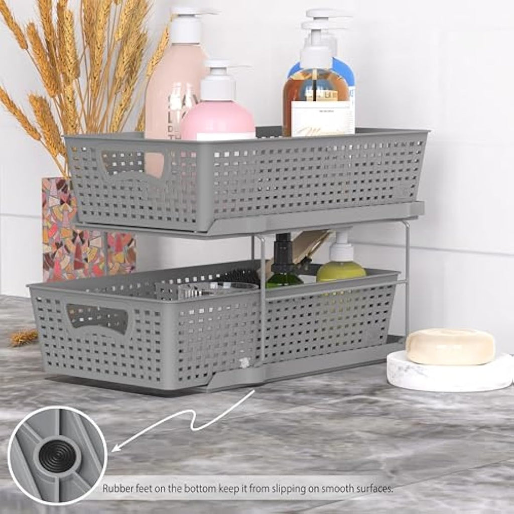 Simple Houseware 2-Tier Under-Sink Sliding Drawer Organizer, Grey